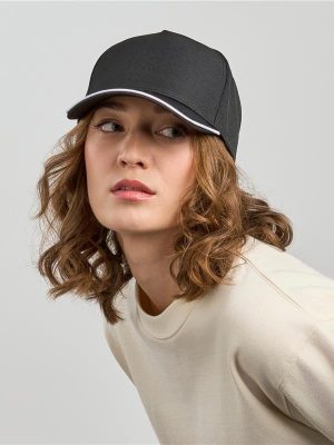 Atlantis Recy Five Piping 5 Panel Structured Mid Profile Curved Visor Recycled Cap Adult - Image 1