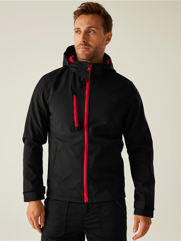 Regatta Professional Venturer 300 3 Layer Hooded Softshell FZ Adult in Black/Classic Red