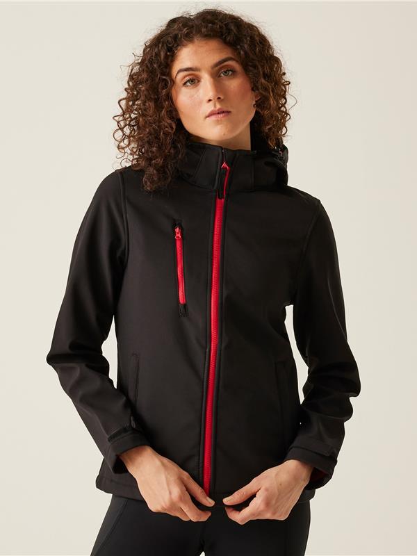 Regatta Professional Venturer 300 3 Layer Hooded Softshell FZ Ladies in Black/Classic Red