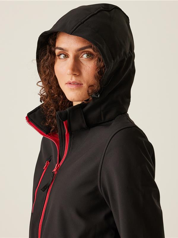 Regatta Professional Venturer 300 3 Layer Hooded Softshell FZ Ladies in Black/Classic Red