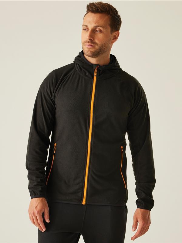 Regatta Professional Navigate 180 Hooded Fleece FZ Adult in Black/Orange Pop