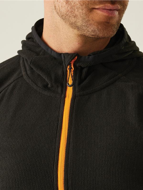Regatta Professional Navigate 180 Hooded Fleece FZ Adult in Black/Orange Pop