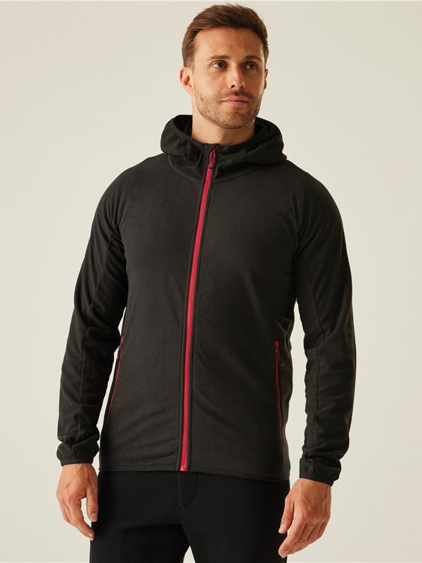Regatta Professional Navigate 180 Hooded Fleece FZ Adult in Black/Classic Red
