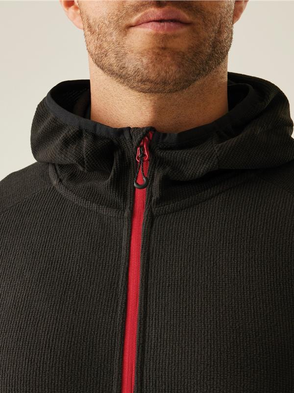 Regatta Professional Navigate 180 Hooded Fleece FZ Adult in Black/Classic Red