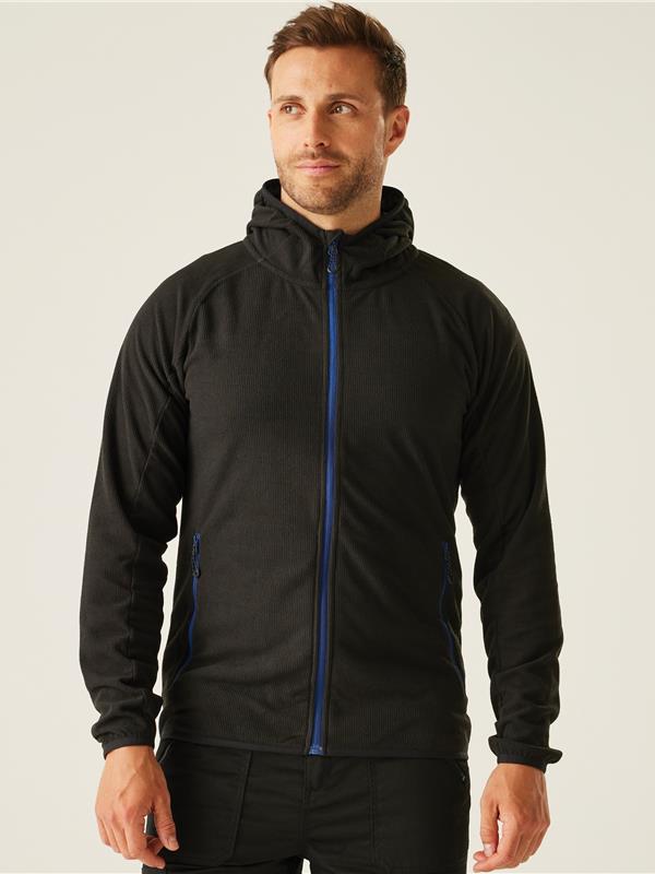 Regatta Professional Navigate 180 Hooded Fleece FZ Adult in Black/New Royal